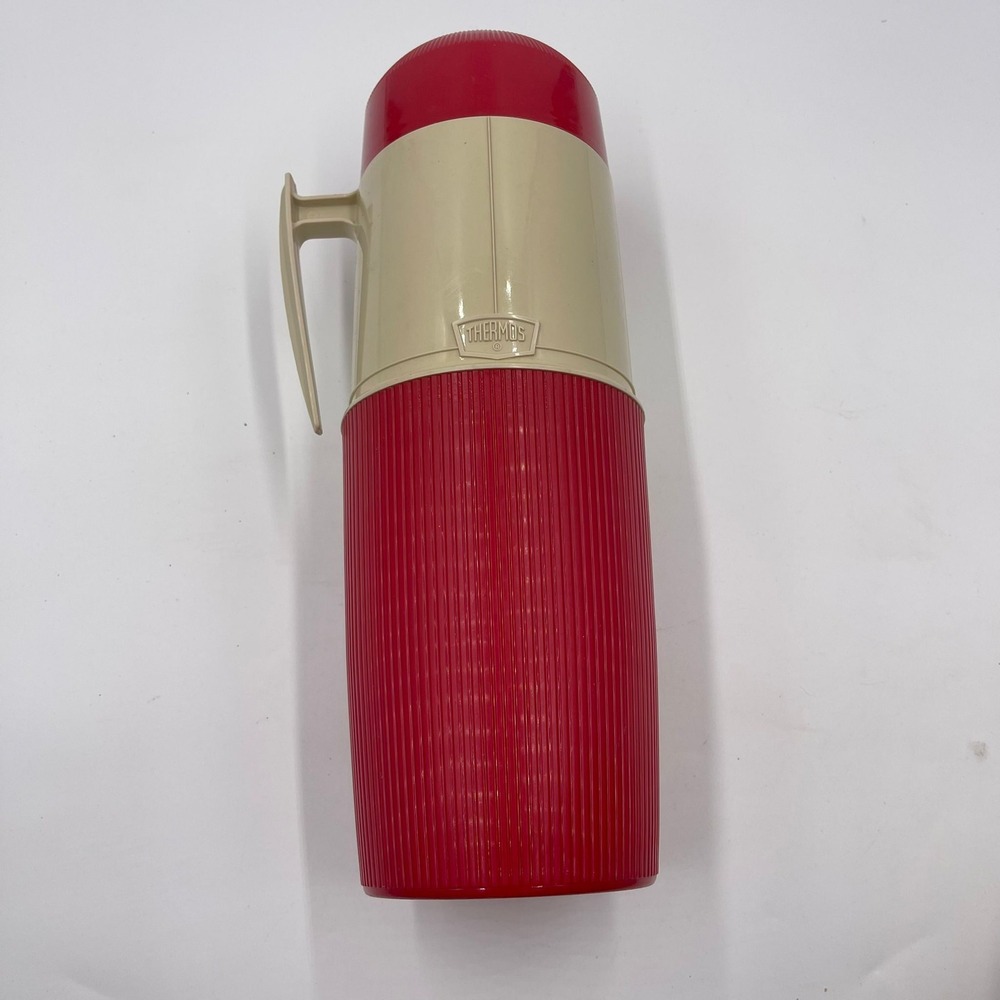 Vintage Thermos Model 5402 Wide Mouth Vacuum‎ Jar 1 Quart Red Beige